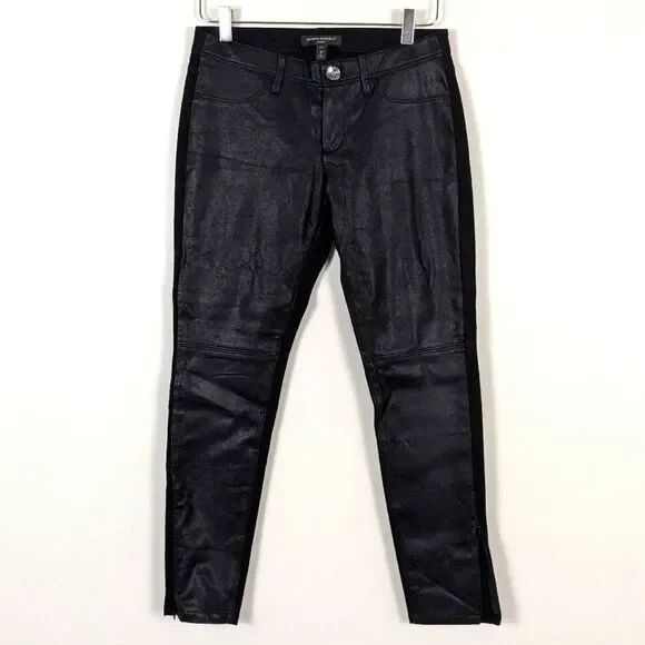 Banana Republic Black Faux Leather Ankle Zip Skinny Jeans 2 Petite